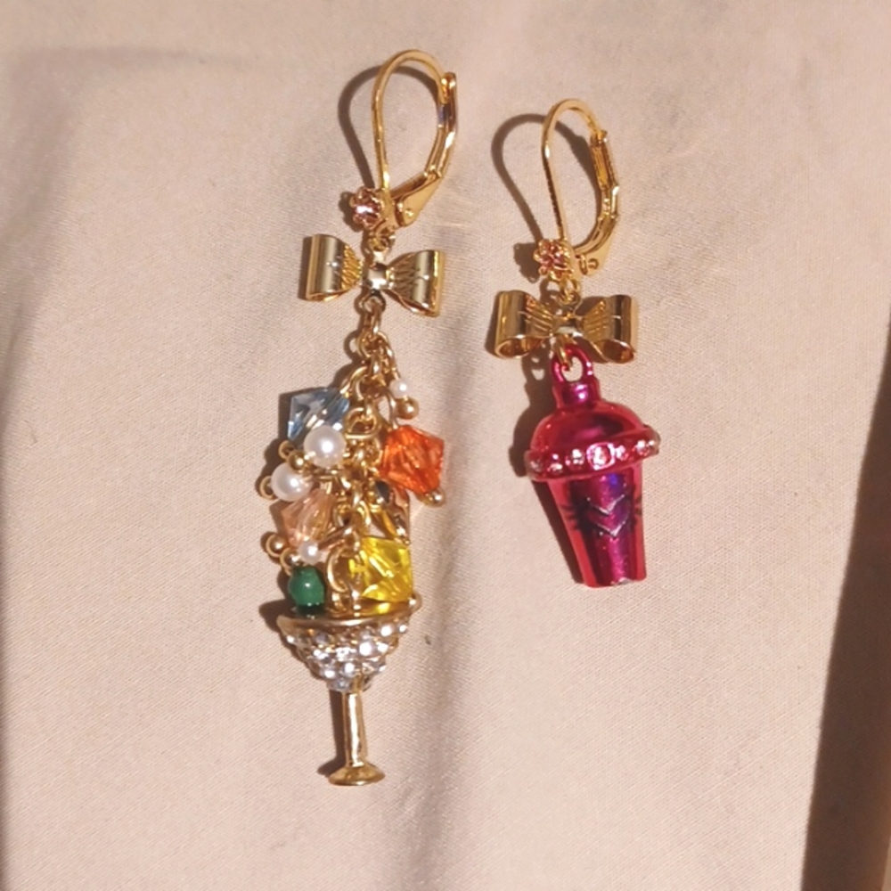 Bestey Johnson martini and shaker mismatched earrings